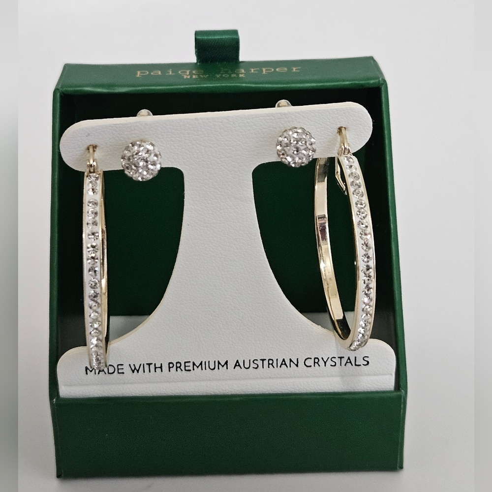 NEW Paige Harper Silver And Gold CZ Crysal Stud and Hoop Set